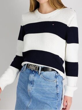 NWOT Tommy Hilfiger Black & White Striped Knit Sweater